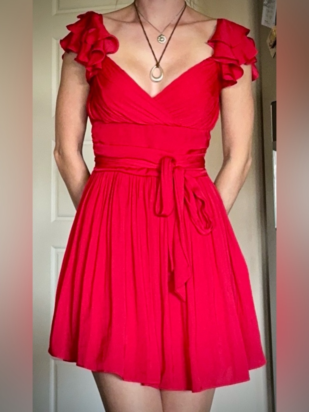 One & Only Collective Surplice Mini Dress Red Flutter Sleeves S